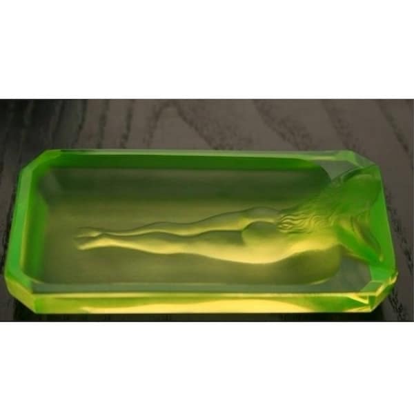 Art Deco Vaseline Uranium Glass Bowl Lady Jewelry Box 1930' H.Hoffmann/ gift for him, personalized gifts, gift for her