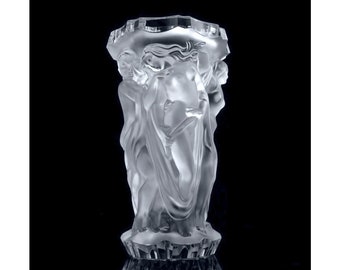 ラリッククリスタル花瓶スズメ装飾ダンピエールモデルヴィンテージ