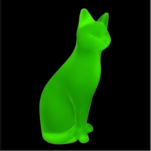 Uranium Glass Cat Figurine: Art Deco Vaseline Glass Sculpture
