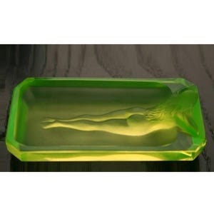 Art Deco Vaseline Uranium Glass Bowl Lady Jewelry Box 1930&#39; H.Hoffmann/ gift for him, personalized gifts, gift for her