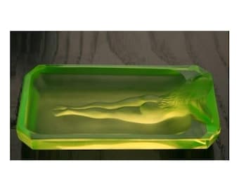 Art Deco Vaseline Uranium Glass Bowl Lady Jewelry Box 1930&#39; H.Hoffmann/ gift for him, personalized gifts, gift for her