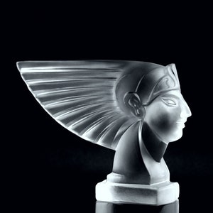 Art Deco Frosted Glass Pharaoh Head Car Mascot - H. Hoffmann 1930s Sculpture