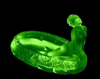 Green Uranium Glass 1930s H. Hoffmann Art Deco Bowl Figurine