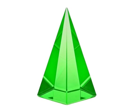 Art Deco Uranium Glass Pyramid: Collectible Green Vaseline Glass Figurine
