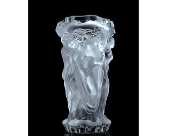 Glamorous Art Deco Art Nouveau Nude Ladies Satin Glass Large Vase 1930' H. Hoffmann