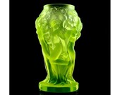 Glamorous Art Deco Art Nouveau Vaseline Uranium Glass Nude Figural Vase 1930 39 H.Hoffmann gift for her, personalized gifts
