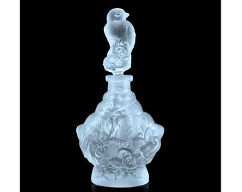 Glamorous Art Deco 1930's H.Hoffmann Decorative Collectible Glass Perfume Bottle • Floral Vanity Decor