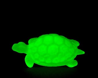 Uranium Glass Turtle Figurine: UV Reactive Vaseline Glass