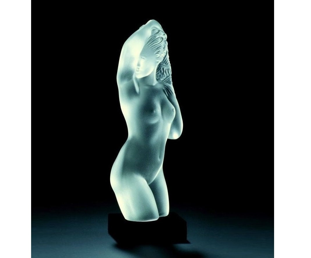 Art Deco Glass Sculpture ' Beautiful Girl ' Bohemian Hood Ornament Car Mascot Figurine 1930' H.Hoffmann