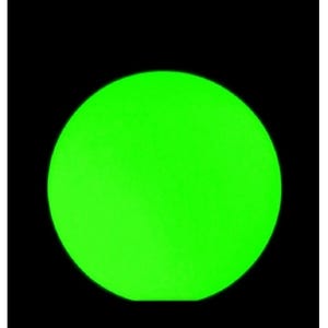 May include: A solid, vibrant neon green circle centered against a stark black background. The circular shape features a flat, straight edge at the bottom, creating a semi-circular base. The bright green color is uniform and consistent throughout the shape.