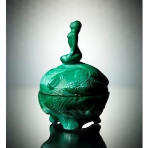 Art Deco 1930' H. Hoffmann Bohemian Jade Green Malachite Jewelry Trinket Box • Art • Bowl • Glassblowing