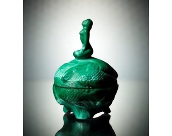 Art Deco 1930' H. Hoffmann Bohemian Jade Green Malachite Jewelry Trinket Box • Art • Bowl • Glassblowing