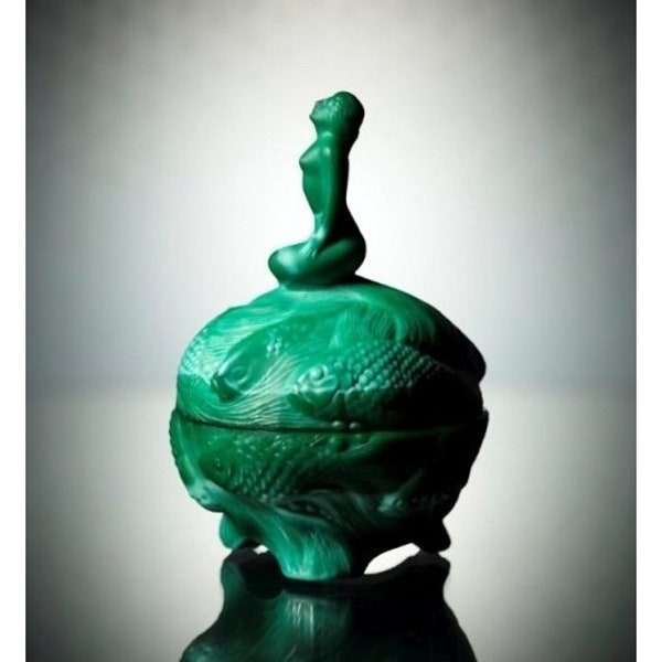 Art Deco 1930' H. Hoffmann Bohemian Jade Green Malachite Jewelry Trinket Box • Art • Bowl • Glassblowing