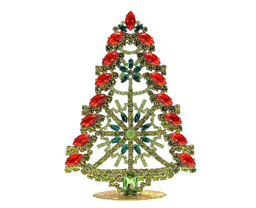 大きなヴィンテージチェコガラスラインストーンクリスマスツリー