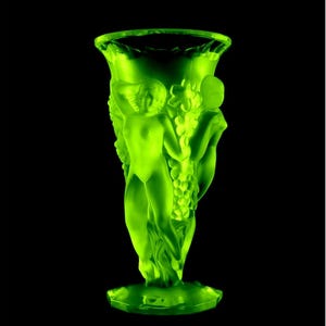 Collectible Vase Uranium Glass 1930&#39; H.Hoffmann | Large Vase Uranium Glass | Glowing Uranium Glass | Cut Vase Uranium Glass