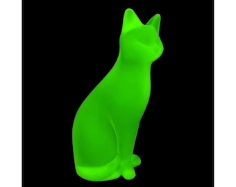 Art Deco Green Uranium Glass Cat Figurine • Animal Sculpture 1930's H.Hoffmann Collectible