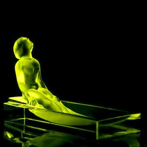Uranium Glass Art Deco 1930&#39; H.Hoffmann Collectible Glass Bowl | Jewelry Box | Uranium Glass Figural Bowl | Large Bowl Uranium Glass