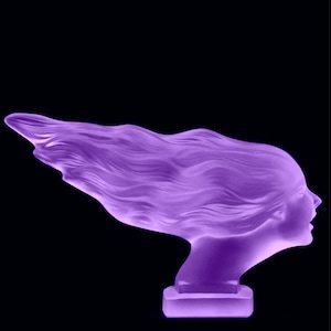 Art Deco Alexandrite Glass &#39;Speed Girl&#39; Sculpture: H. Hoffmann Car Mascot