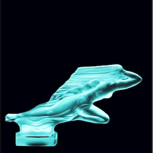 Art Deco Aquamarine Vaseline Uranium Glass 1930&#39;s H.Hoffmann Hood Ornament Collectible Glass Sculpture