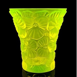 Art Deco Vaseline Uranium Glass Vase 1930&#39; H.Hoffmann | Flowers Decor | Collectible Glass Vase | Vaseline Glass Vase