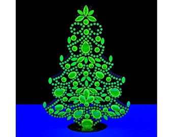 Uranglas Weihnachtsbaum • Gelbe Vaseline Glas Figur • Leuchtet unter UV Licht • Vintage • Briefbeschwerer