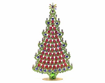 9 3/4'' vintage Tsjechische strassteentjes • Glazen kerstboom • Art-deco ornament voor verzamelaars