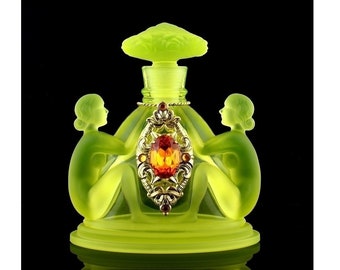 Art Deco 1930' H. Hoffmann • Vaseline Uranium Glass • Perfume Bottle