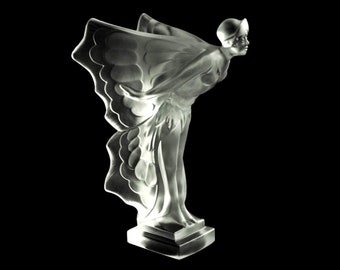 Art Deco Sculpture 1930' H.Hoffmann ' Flying Lady ' Bohemian Car Mascot | Frosted Glass | Vintage Automobilia | Hood Ornament For Cars