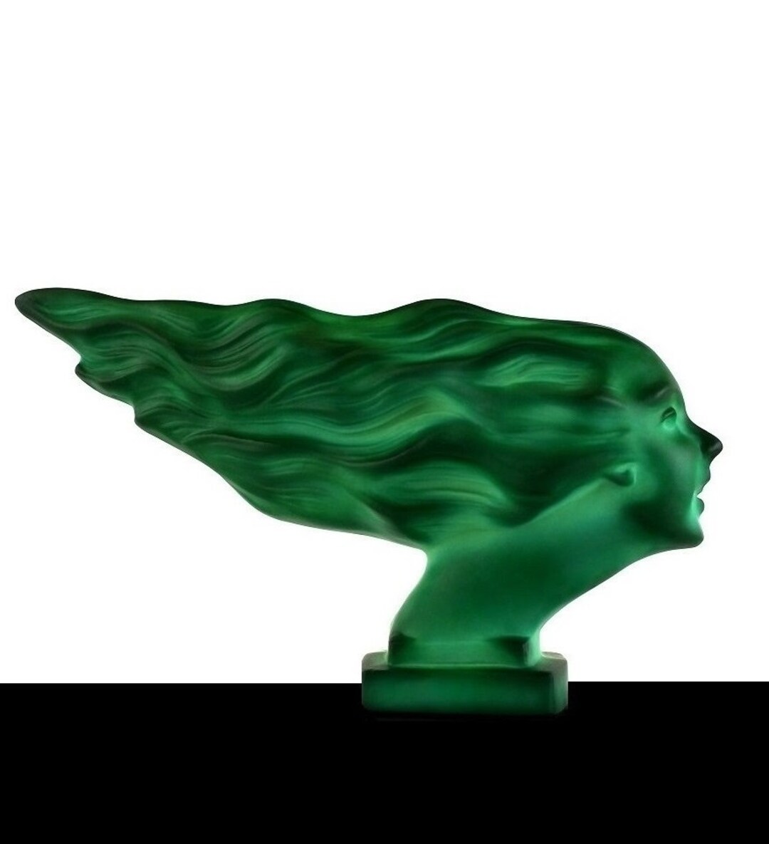 French Art Deco Jade Malachite Glass Sculpture Speed Girl Hood Ornament