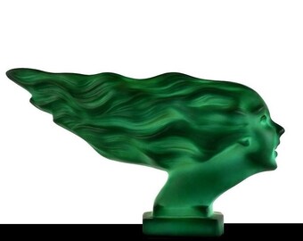French Art Deco Jade Glass &quot;Speed Girl&quot; Car Mascot: H. Hoffmann, 1930s