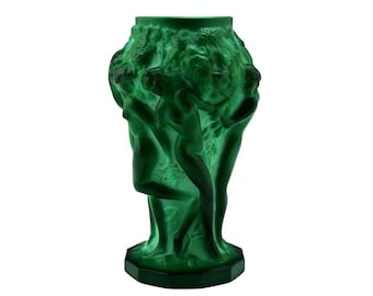 Art Deco Malachite Art Glass Vase 1930&#39; H. Hoffmann • Collectible Glass Vase • Collectible Glass