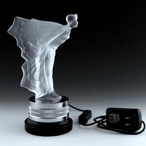 Art Deco Lamp Lady 1930&#39; H.Hoffmann Art Deco illuminated Base & Art Deco Hood Ornament Flying Lady • Woman Sculpture