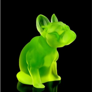 Uranium Glass Figurine • Miniature Figurine Uranium Glass • UV Reactive Vaseline Glass • Glow Uranium Glass Dog • Figurine Uranium Glass