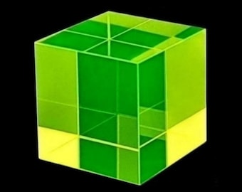 Art Deco Cube Cut Vaseline Uranium Glass • Yellow • Collectible Vaseline Uranium Glass • Vaseline Glass Figurine • Vaseline Glass