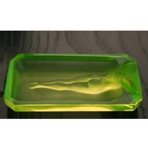 Art Deco Yellow Vaseline Uranium Glass Bowl Lady Jewelry Box 1930&#39; H.Hoffmann/ gift for him, personalized gifts, gift for her