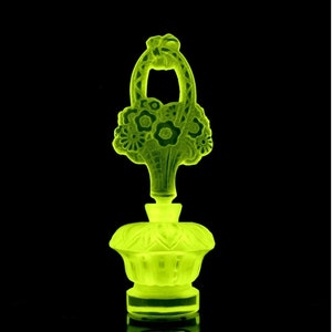 Bohemian Collectible Perfume Bottle 1930&#39;s Vaseline Uranium Glass