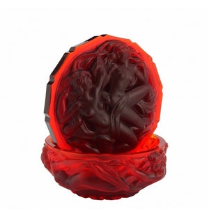 Glamorous Art Deco Trinket Jewelry Box 1930's H.Hoffmann Ruby Red Art Glass
