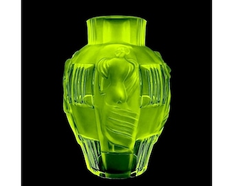 Art Deco Uranium Glass Vase • 1930' Bohemia • Glows Under UV Light • Elegant Home Decor