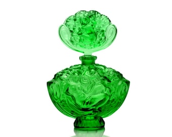 Art Deco Green Glass Perfume Bottle: H.Hoffmann Cherub Stopper