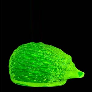 Transparent Uranium Glass &#39; Hedgehog &#39; Uranium Glass Figurine • Vaseline Glass Figurine • Uranium Glass • Yellow Uranium Glass • Glows