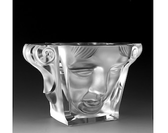 Glamorous Bohemian Art Deco 1930's H.Hoffmann Frosted Clear Glass Decorative Large Bowl