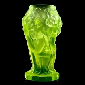 Art Deco Uranium Vaseline Glass Vase 1930' H.Hoffmann Collectible Glass Vase | Vaseline Glass Vase