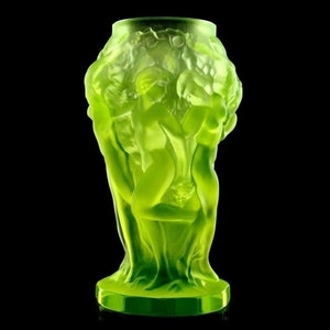 Art Deco Uranium Vaseline Glass Vase 1930&#39; H.Hoffmann Collectible Glass Vase | Vaseline Glass Vase