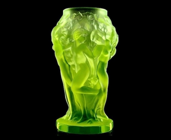 Art Deco Uranium Vaseline Glass Vase 1930s H. Hoffmann