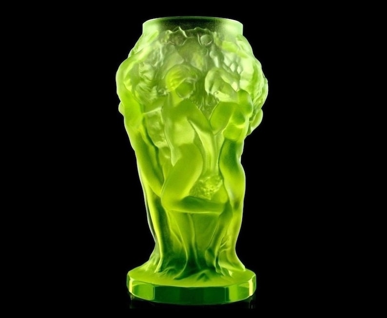 Art Deco Uranium Vaseline Glass Vase 1930s H. Hoffmann image 1