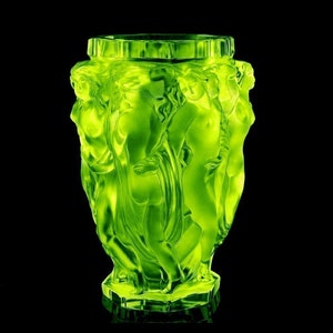 Art Deco Art Glass Vaseline Vase 1930&#39; Hoffmann Figural Glass Vase | Flower Top Vase | Home Decor | Vaseline Glass Vase