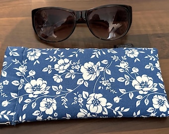 Glasses Case – Navy Cotton with Flowers Print