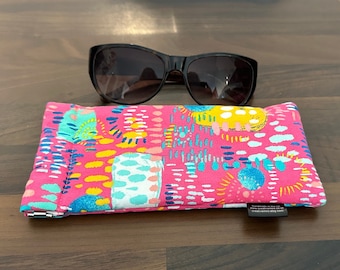Glasses Case – Bright Pink with Abstract Pattern Print Cotton Fabric