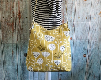 Yellow Wildflower Over-the-Shoulder Handbag with Zipper and Magnetic Snap Closure and Inner Zipper Pocket