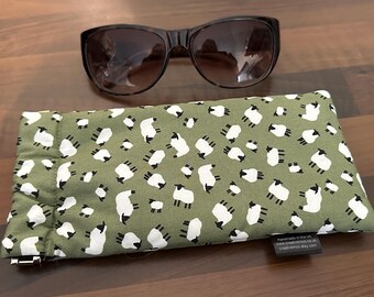 Glasses Case – Sheep Print on Green Cotton Fabric